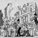 Hôtel de ville, reconstruction, Géo : Dessin humoristique / GEO pour illustrer la reconstruction de lhôtel de ville suite à lincendie de 1926, paru dans " La Gazette dAnnonay et du Haut-Vivarais "